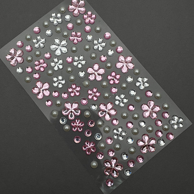 Стразы на клеевой основе Zoo Nail Art микс с цветочками №1839 розовые и серебряные
