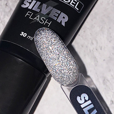 Комби гель Patrisa nail Silver Flash AZ28 с серебряным светоотражающим глиттером, 30 мл