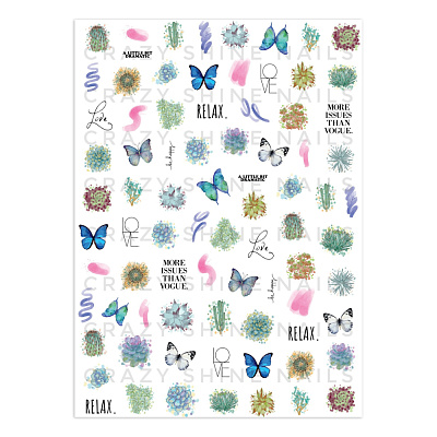 Слайдер-дизайн Crazy Shine Nails №2136 Цветы и бабочки