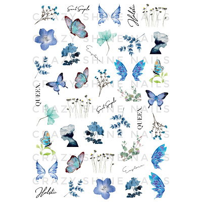 Слайдер-дизайн Crazy Shine Nails mini №1154 Голубые бабочки
