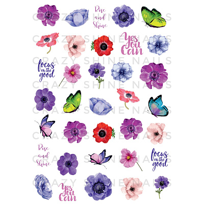 Слайдер-дизайн Crazy Shine Nails mini №1156 Фиолетовые цветы