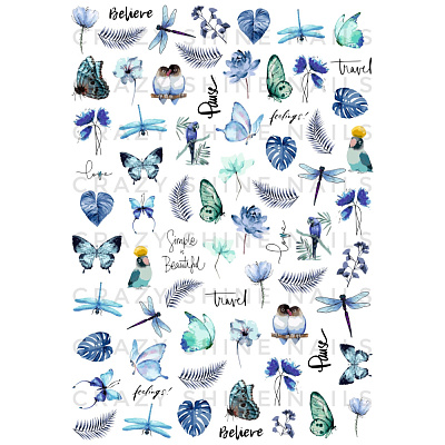 Слайдер-дизайн Crazy Shine Nails mini №1178 Синие листья