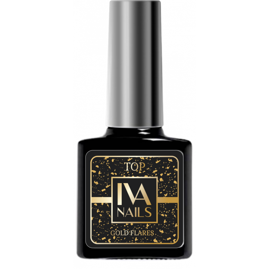 Топ для гель-лака Тоp GOLD FLARES IVA NAILS с золотой поталью, 8 мл