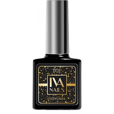 Топ для гель-лака Тоp GOLD FLARES IVA NAILS с золотой поталью, 8 мл