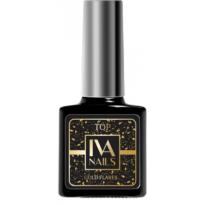 Топ для гель-лака Тоp GOLD FLARES IVA NAILS с золотой поталью, 8 мл