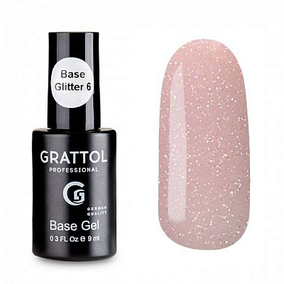 Каучуковая база с глиттером для гель-лака Rubber Base Glitter Grattol №006 (GTGB6), 9 мл
