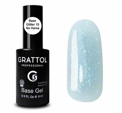 Каучуковая база с глиттером для гель-лака Rubber Base Glitter Grattol №015 (GTGB15), 9 мл