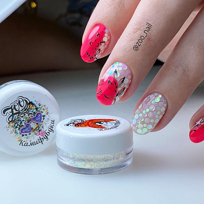 Камифубуки 1 мм белые перламутровые с розовым, Zoo Nail Art №1288 1 г