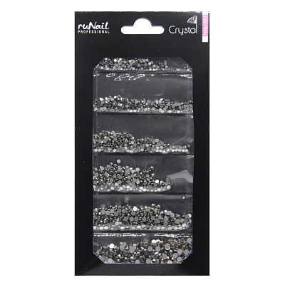 Стразы для дизайна ногтей кристалл ruNail 1728 шт микс (1,5/1,8/2/2,3/2,7/3 мм) арт. 4149, черные