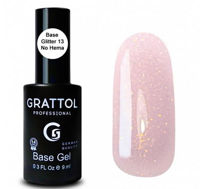 Каучуковая база с глиттером для гель-лака Rubber Base Glitter Grattol №013 (GTGB13), 9 мл