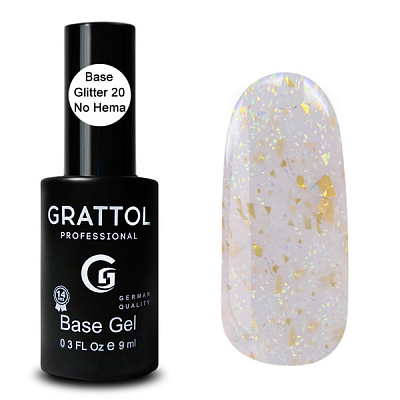 Каучуковая база с глиттером для гель-лака Rubber Base Glitter Grattol №020 (GTGB20), 9 мл