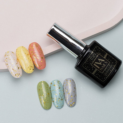 Топ для гель-лака Тоp GOLD FLARES IVA NAILS с золотой поталью, 8 мл