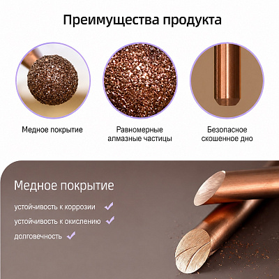 Фреза алмазная шаровидная с медным покрытием cиняя (средняя зернистость) Hytoos 2119 ⌀4 мм