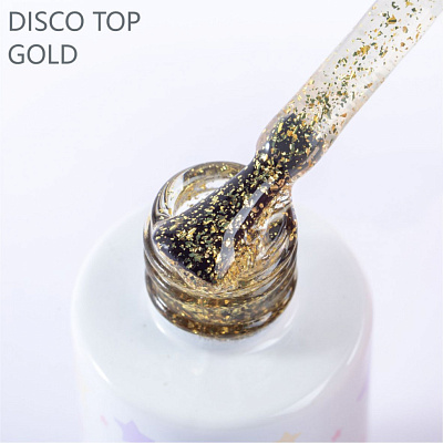 Топовое покрытие без липкого слоя для гель-лака No Wipe Disco top HIT gold, 9 мл