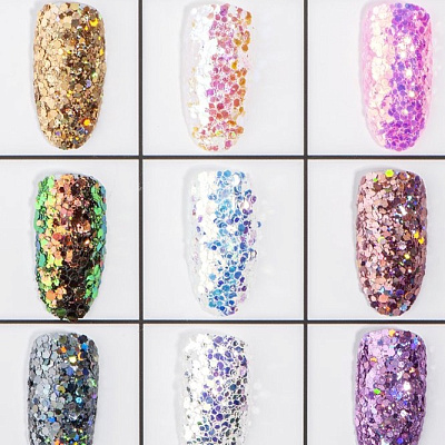 Шестигранники микс Диско соты Zoo Nail Art №1331 радужный блеск, 2 г