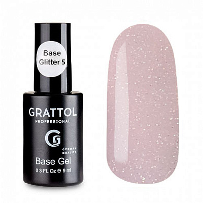 Каучуковая база с глиттером для гель-лака Rubber Base Glitter Grattol №005 (GTGB5), 9 мл
