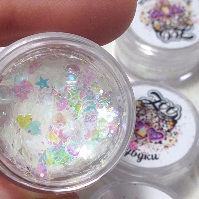 Камифубуки радужные Zoo Nail Art №1197 звездочки-сердечки микс, 1 г