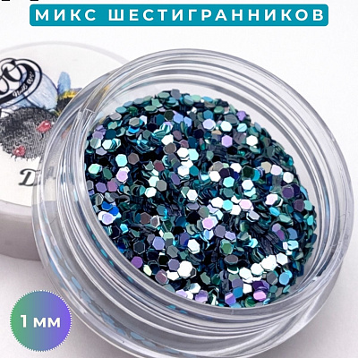 Шестигранники микс Диско соты Zoo Nail Art 1 мм №1721 морская волна 2 г