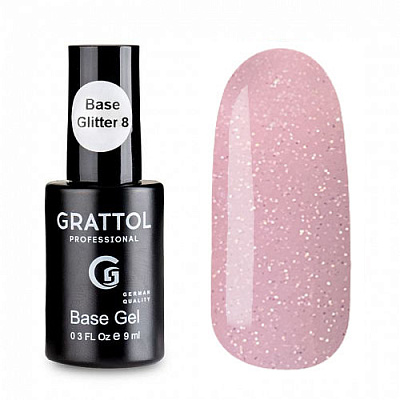 Каучуковая база с глиттером для гель-лака Rubber Base Glitter Grattol №008 (GTGB8), 9 мл