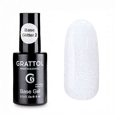 Каучуковая база с глиттером для гель-лака Rubber Base Glitter Grattol №002 (GTGB2), 9 мл