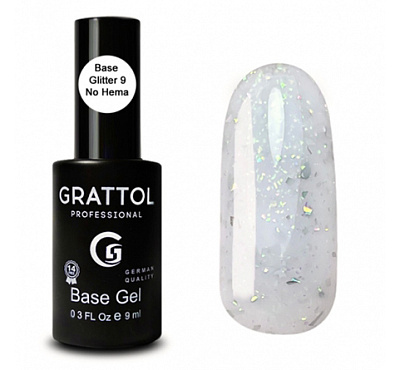 Каучуковая база с глиттером для гель-лака Rubber Base Glitter Grattol №009 (GTGB9), 9 мл