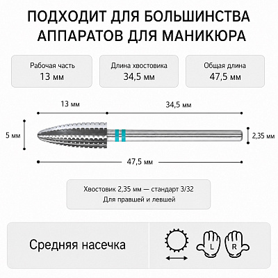 Фреза Hytoos твердосплавная «Тайфун» M два кольца Ø5 мм