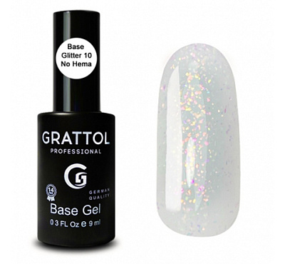 Каучуковая база с глиттером для гель-лака Rubber Base Glitter Grattol №010 (GTGB10), 9 мл