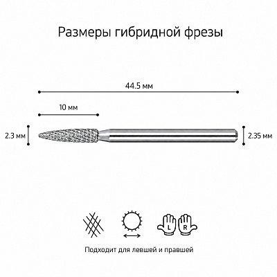 Гибридная фреза Hytoos Cut Pro ТВС+алмаз «Пламя длинное» ⌀2.3 мм бирюзовая (средняя)